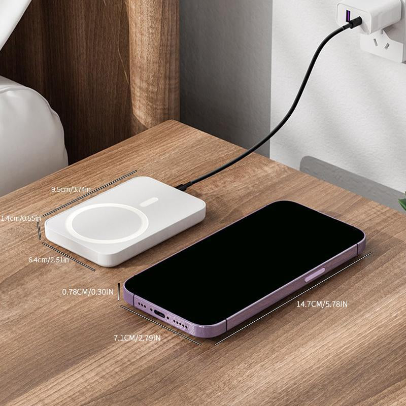 Magnetic Portable Charger 5000mAh - MagSafe-Compatible Wireless Power Bank with USB-C PD 20W Fast Charging, Slim Mini Battery Pack for iPhone 17/16/15/14/13/12 and Qi-Compatible Android Devices (Includes Ring)