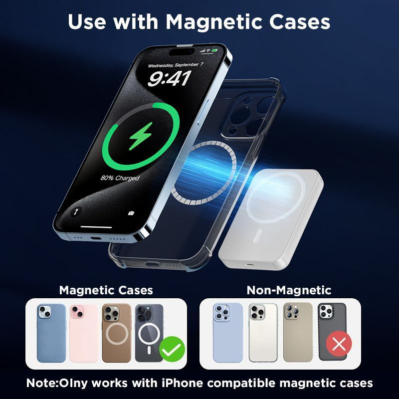 Magnetic Portable Charger 5000mAh - MagSafe-Compatible Wireless Power Bank with USB-C PD 20W Fast Charging, Slim Mini Battery Pack for iPhone 17/16/15/14/13/12 and Qi-Compatible Android Devices (Includes Ring)